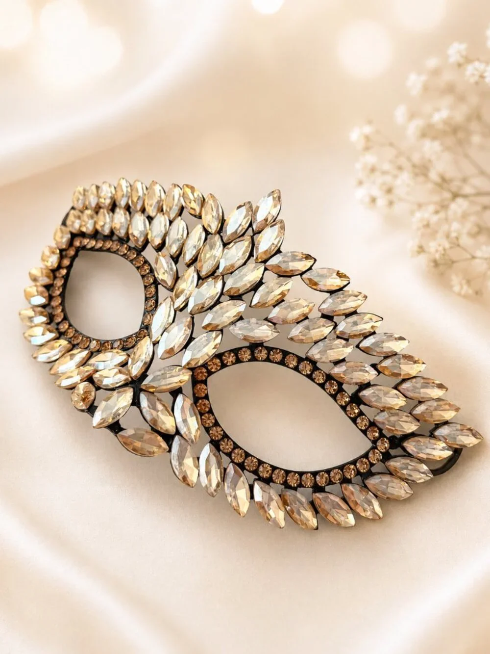 Champagne Rhinestone Eye Mask, Masquerade Ball Accessory, Theater and cosplay